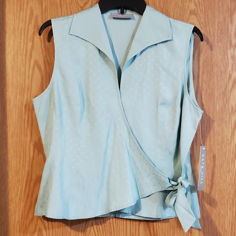 Kate Hill Light Blue Sleeveless Wrap Blouse
